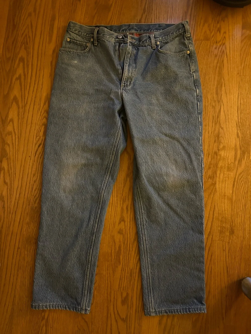 Lands' End Men's Straight Jeans in Light Blue Denim with Flannel Lining
